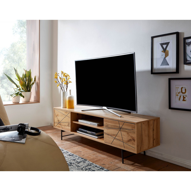 Lowboard Holz Eiche-Dekor 160x45x40 cm TV-Kommode mit zwei Türen