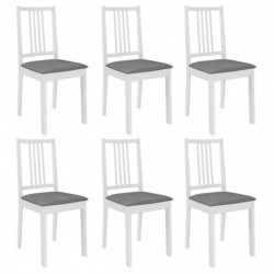 Esszimmerstühle mit Polstern 6 Stk. Weiß Massivholz