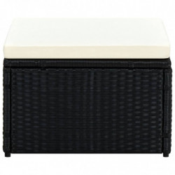 Hocker mit Kissen Poly Rattan 53×53×30 cm Schwarz