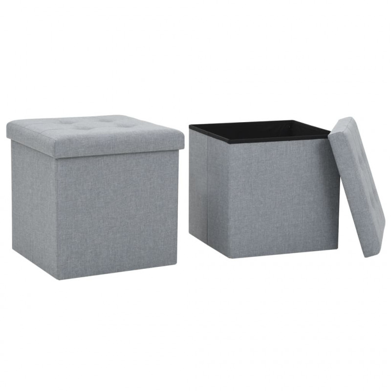 Hocker mit Stauraum 2 Stk. Hellgrau Leinenoptik