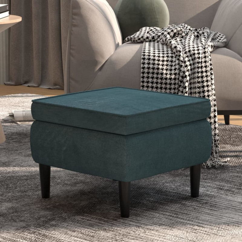 Hocker mit Holzbeinen Blau Samt