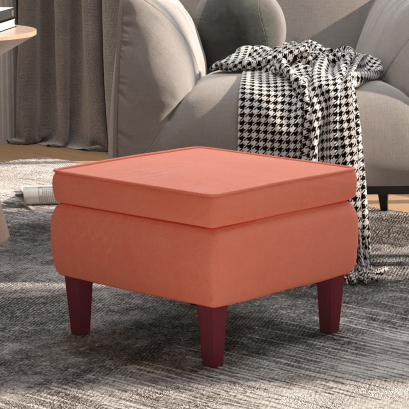 Hocker mit Holzbeinen Rosa Samt