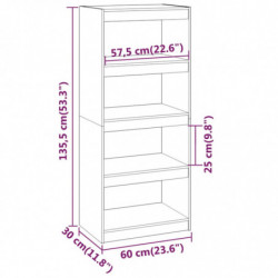 Bücherregal Raumteiler Weiß 60x30x135,5 cm Massivholz Kiefer