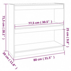 Bücherregal Raumteiler Grau 80x30x71,5 cm Massivholz Kiefer