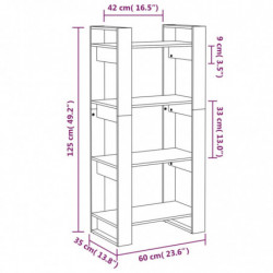 Bücherregal/Raumteiler Grau 60x35x125 cm Massivholz