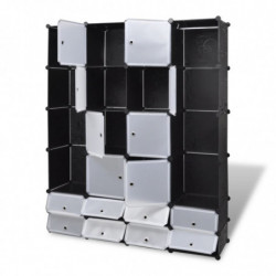 Modularer Schrank mit 18 Fächern schwarz/weiß 37x146x180,5cm