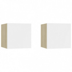 Nachttische 2 Stk. Weiß Sonoma-Eiche 30,5x30x30 cm Spanplatte