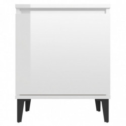 Nachttisch mit Metallbeinen Hochglanz-Weiß 40x30x50 cm
