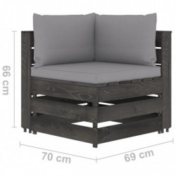 Modulares Ecksofa mit Kissen Grau Imprägniertes Holz