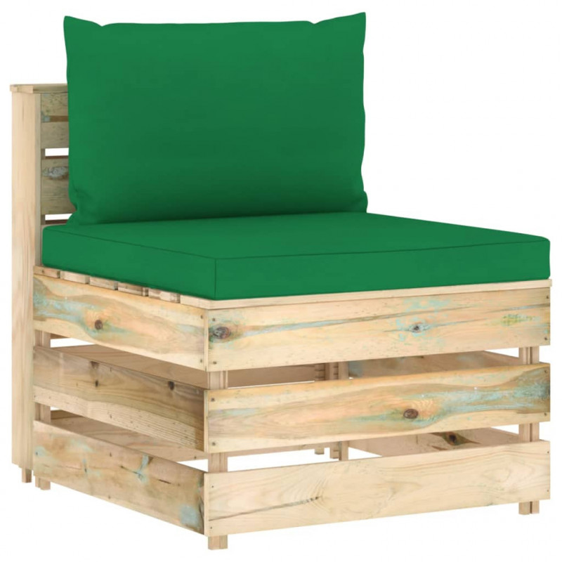 Modulares Mittelsofa mit Kissen Grün Imprägniertes Holz