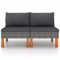 Mittelsofas 2 Stk. Poly Rattan und Eukalyptus Massivholz