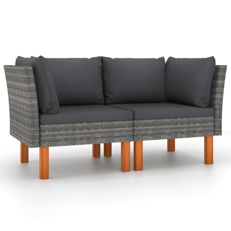 Ecksofas 2 Stk. Poly Rattan und Eukalyptus Massivholz