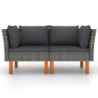 Ecksofas 2 Stk. Poly Rattan und Eukalyptus Massivholz