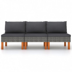 Mittelsofas 3 Stk. Poly Rattan und Eukalyptus Massivholz