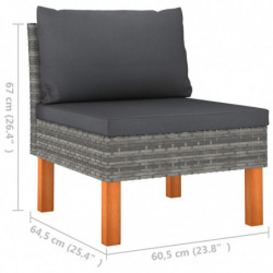 Mittelsofas 3 Stk. Poly Rattan und Eukalyptus Massivholz