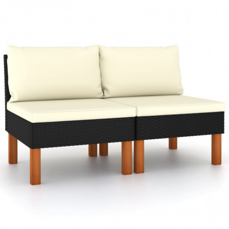 Mittelsofas 2 Stk. Poly Rattan und Eukalyptus Massivholz