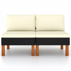 Mittelsofas 2 Stk. Poly Rattan und Eukalyptus Massivholz