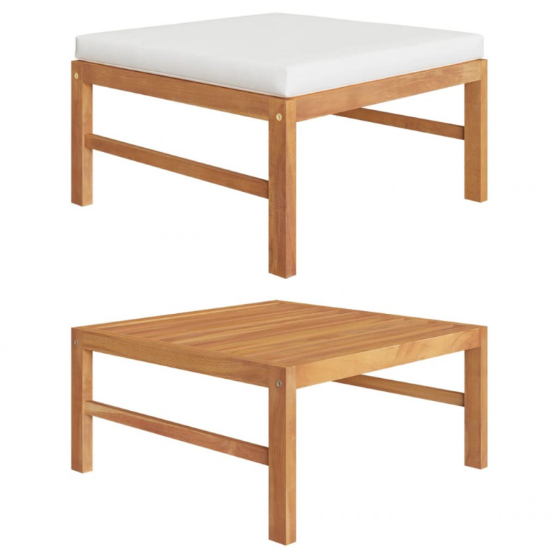 Fußhocker mit Creme Kissen Massivholz Teak