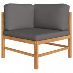 Ecksofa 2 Stk. mit Dunkelgrauen Kissen Massivholz Teak