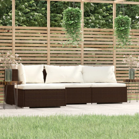 4-tlg. Garten-Lounge-Set mit Auflagen Braun Poly Rattan