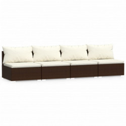 4-Sitzer-Sofa mit Kissen Braun Poly Rattan