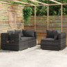 3-tlg. Garten-Lounge-Set mit Kissen Grau Poly Rattan