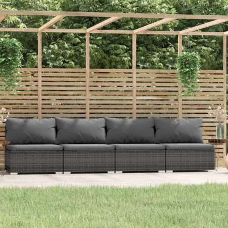 4-Sitzer-Sofa mit Kissen Grau Poly Rattan