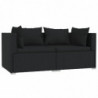 2-Sitzer-Sofa mit Kissen Schwarz Poly Rattan