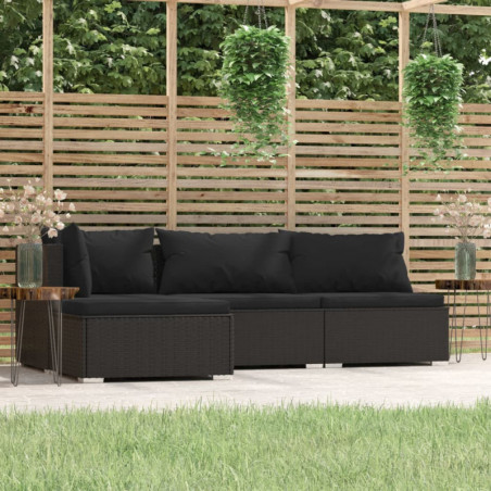 4-tlg. Garten-Lounge-Set mit Auflagen Schwarz Poly Rattan