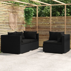 3-tlg. Garten-Lounge-Set mit Auflagen Schwarz Poly Rattan