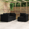 3-tlg. Garten-Lounge-Set mit Auflagen Schwarz Poly Rattan