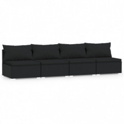 4-Sitzer-Sofa mit Kissen Schwarz Poly Rattan