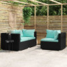 3-tlg. Garten-Lounge-Set mit Kissen Schwarz Poly Rattan