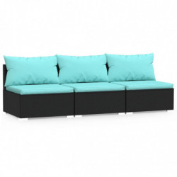 3-Sitzer-Sofa mit Auflagen Schwarz Poly Rattan