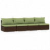 4-Sitzer-Sofa mit Kissen Braun Poly Rattan