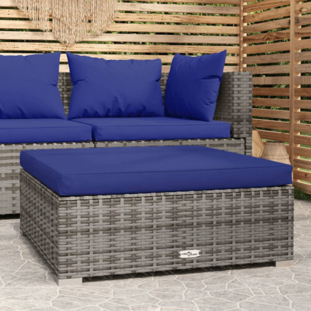 Gartenhocker mit Kissen Grau 70x70x30 cm Poly Rattan