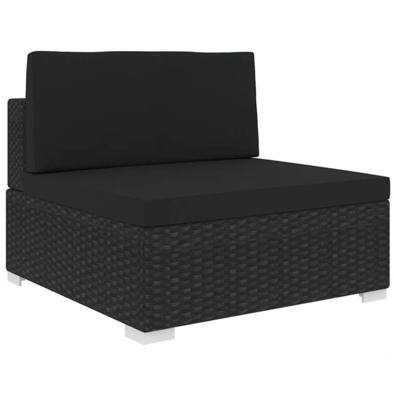 Modular-Sofa-Mittelteil 1 Stk. + Auflagen Poly Rattan Schwarz