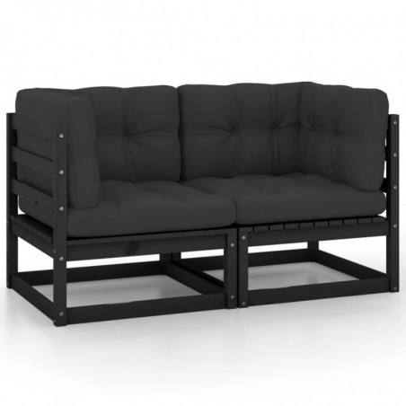 Gartensofa 2-Sitzer mit Kissen Schwarz Kiefer Massivholz Weiß