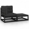 2-tlg. Garten-Lounge-Set mit Kissen Schwarz Kiefer Massivholz