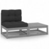 2-tlg. Garten-Lounge-Set mit Kissen Grau Kiefer Massivholz