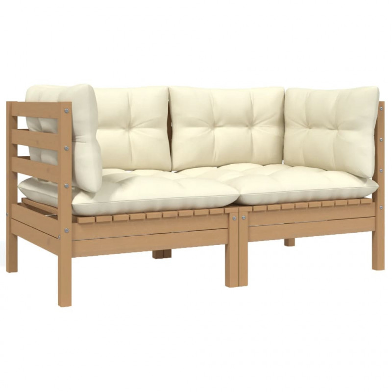 2-Sitzer-Gartensofa mit Kissen Creme Massivholz Kiefer