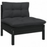 3-tlg. Garten-Lounge-Set mit Kissen Schwarz Kiefer Massivholz