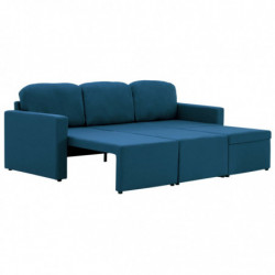 Modulares 3-Sitzer-Schlafsofa Blau Stoff