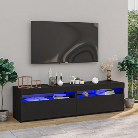 TV-Schränke 2 Stk. mit LED-Leuchten Schwarz 75x35x40 cm