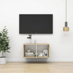 TV-Wandschrank Sonoma-Eiche und Weiß 37x37x72 cm Spanplatte