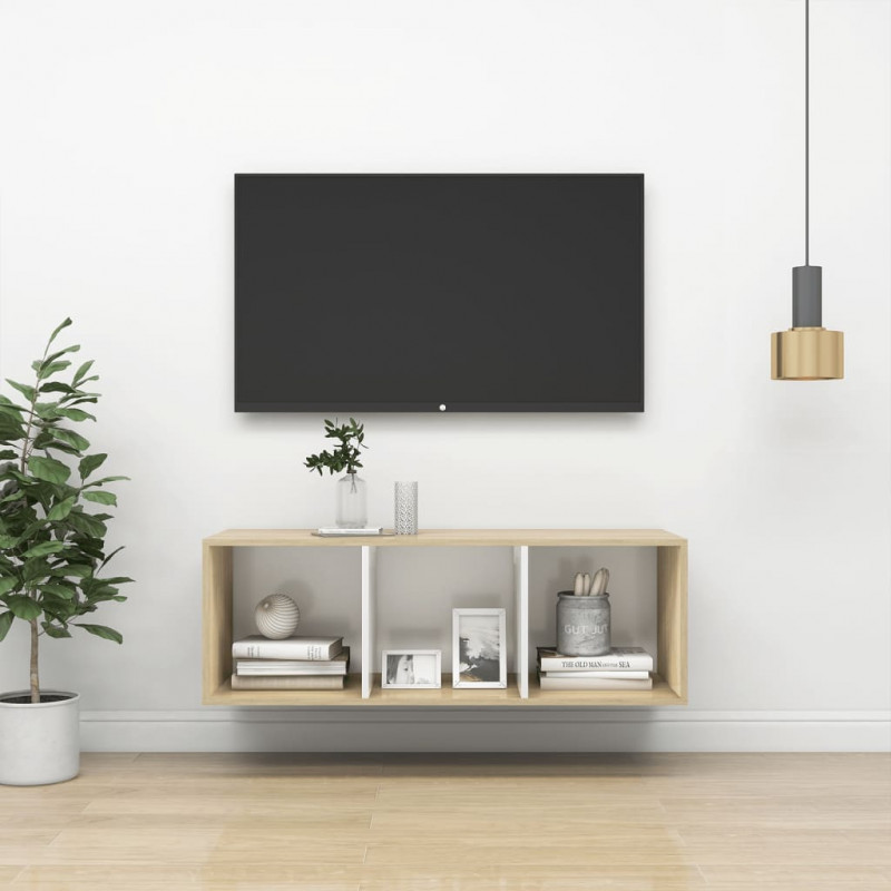 TV-Wandschrank Sonoma-Eiche und Weiß 37x37x107cm Spanplatte