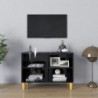 TV-Schrank mit Massivholz-Beinen Hochglanz-Schwarz 69,5x30x50cm