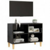 TV-Schrank mit Massivholz-Beinen Hochglanz-Schwarz 69,5x30x50cm