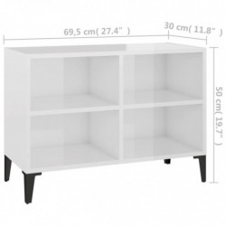 TV-Schrank mit Metallbeinen Hochglanz-Weiß 69,5x30x50cm