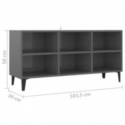 TV-Schrank mit Metallbeinen Hochglanz-Grau 103,5x30x50 cm